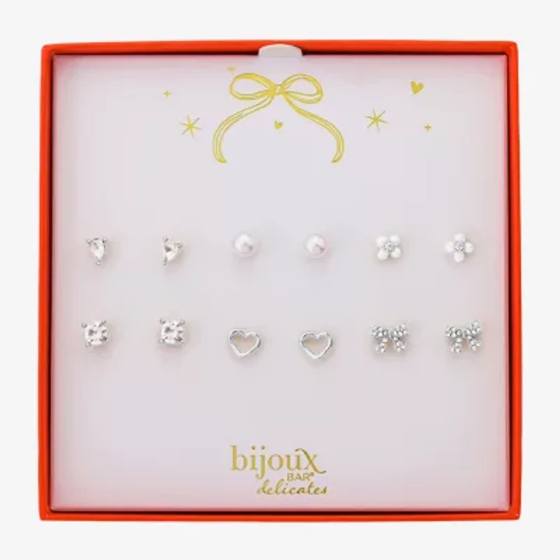 Bijoux Bar Delicates Womens Glass Bow Flower Heart 6 Pair Earring Set