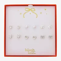 Bijoux Bar Delicates Womens Glass Bow Flower Heart 6 Pair Earring Set