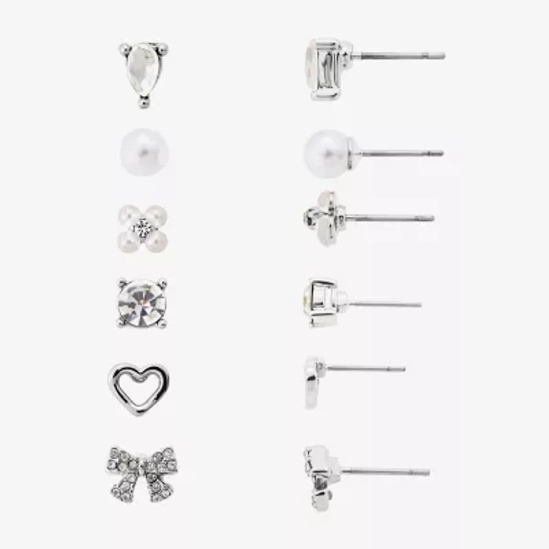 Bijoux Bar Delicates Womens Glass Bow Flower Heart 6 Pair Earring Set