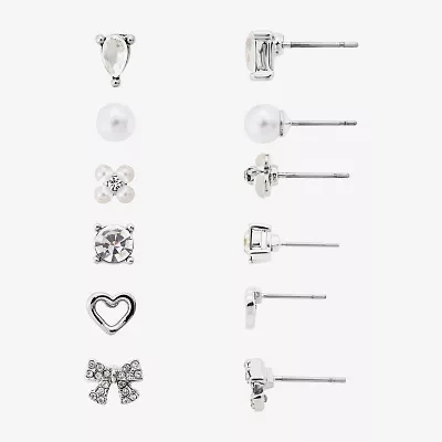 Bijoux Bar Delicates Womens Glass Bow Flower Heart 6 Pair Earring Set