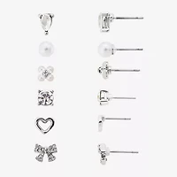 Bijoux Bar Delicates Womens Glass Bow Flower Heart 6 Pair Earring Set