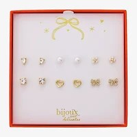 Bijoux Bar Delicates Womens Glass Bow Flower Heart 6 Pair Earring Set