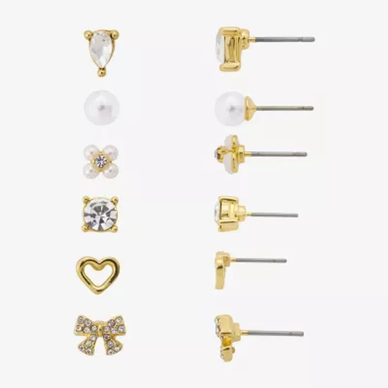 Bijoux Bar Delicates Womens Glass Bow Flower Heart 6 Pair Earring Set