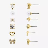 Bijoux Bar Delicates Womens Glass Bow Flower Heart 6 Pair Earring Set