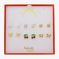 Bijoux Bar Delicates Gold Tone Womens Red Glass Bow Butterfly Cherries 6 Pair Earring Set