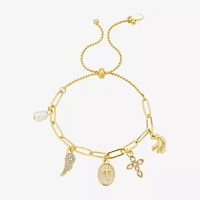 Bijoux Bar Delicates Gold Tone Womens Glass Cross Wing Charm Bracelet