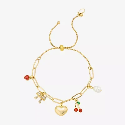 Bijoux Bar Delicates Gold Tone Womens Glass Bow Cherries Heart Charm Bracelet