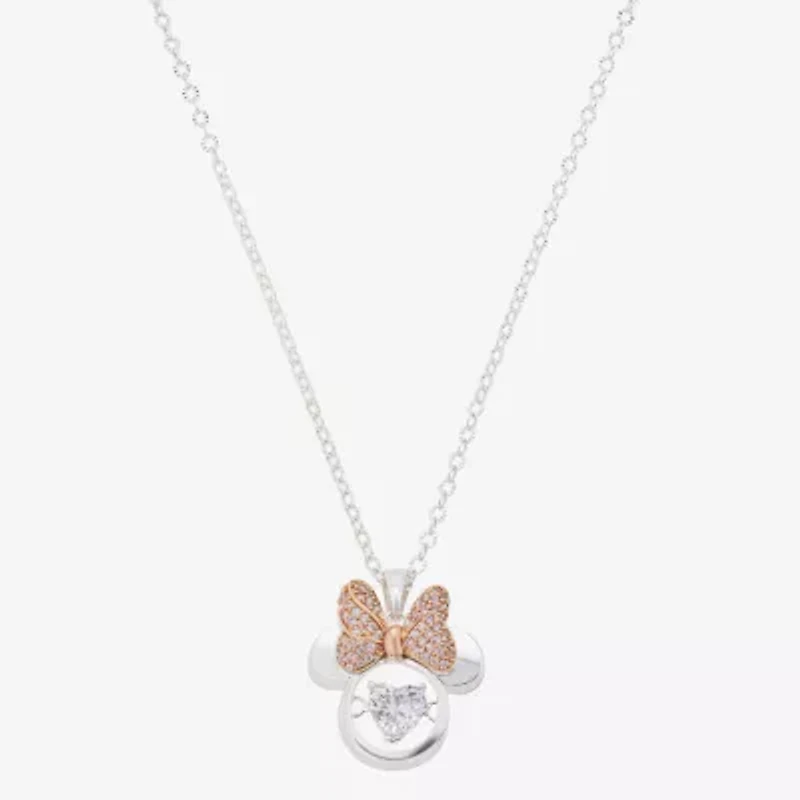 Disney Classics Womens Cubic Zirconia 14k Rose Gold Over Brass Pure Silver Over Brass Bow 18 Inch Pendant Necklace