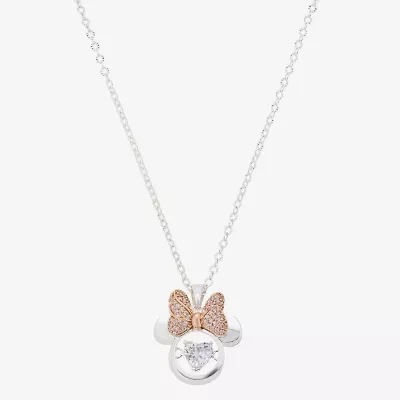Disney Classics Womens Cubic Zirconia 14k Rose Gold Over Brass Pure Silver Over Brass Bow 18 Inch Pendant Necklace