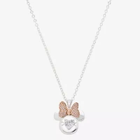 Disney Classics Womens Cubic Zirconia 14k Rose Gold Over Brass Pure Silver Over Brass Bow 18 Inch Pendant Necklace