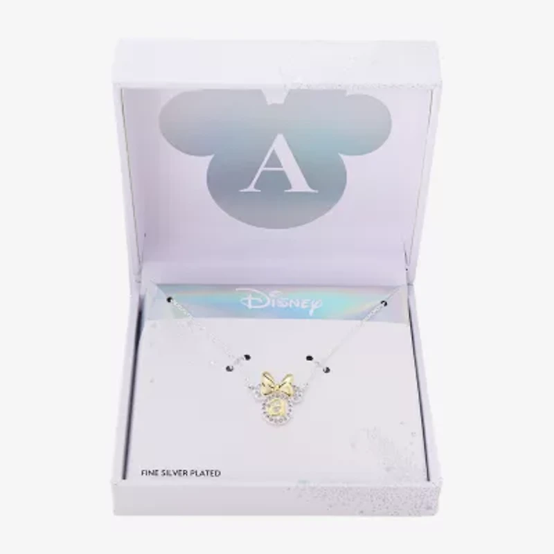 Disney Classics Initial Womens Cubic Zirconia 10K Gold Over Brass Pure Silver Over Brass Bow 18 Inch Pendant Necklace