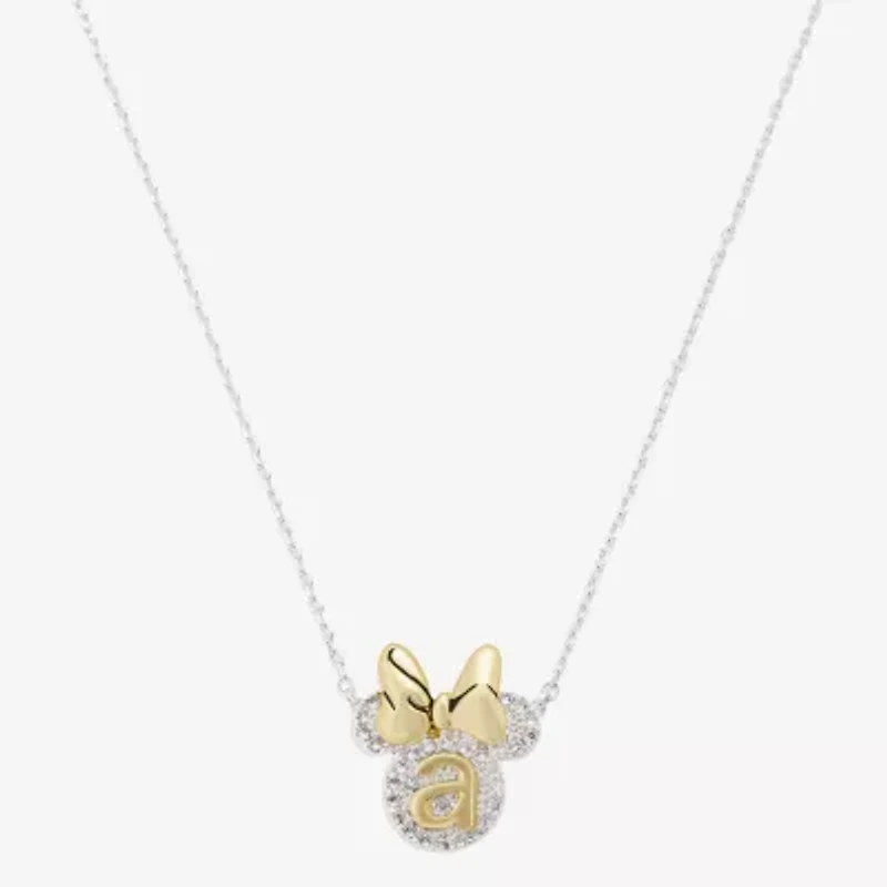 Disney Classics Initial Womens Cubic Zirconia 10K Gold Over Brass Pure Silver Over Brass Bow 18 Inch Pendant Necklace