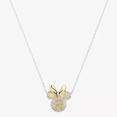 Disney Classics Initial Womens Cubic Zirconia 10K Gold Over Brass Pure Silver Over Brass Bow 18 Inch Pendant Necklace