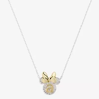 Disney Classics Initial Womens Cubic Zirconia 10K Gold Over Brass Pure Silver Over Brass Bow 18 Inch Pendant Necklace
