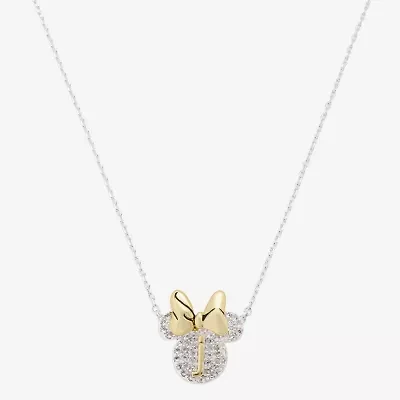Disney Classics Initial Womens Cubic Zirconia 10K Gold Over Brass Pure Silver Over Brass Bow 18 Inch Pendant Necklace
