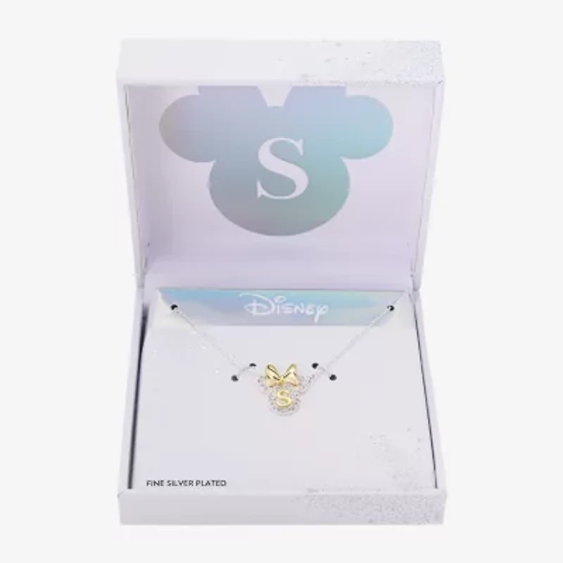 Disney Classics Initial Womens Cubic Zirconia 10K Gold Over Brass Pure Silver Over Brass Bow 18 Inch Pendant Necklace