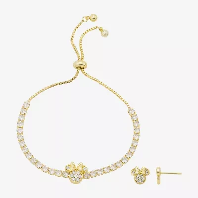 Disney Classics Womens Cubic Zirconia 10K Gold Over Brass Bow Minnie Mouse 2-pc. Jewelry Set