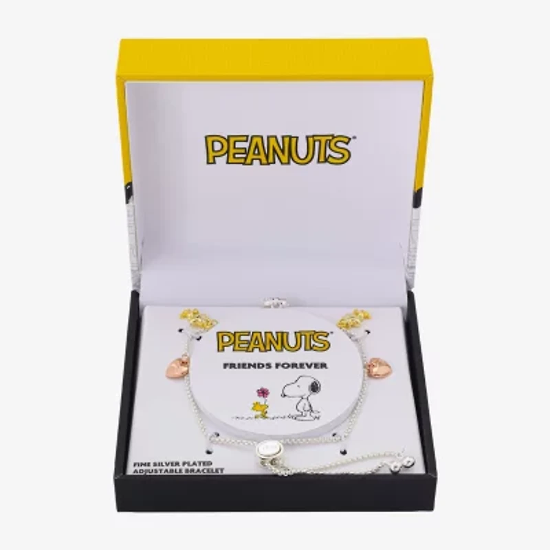 Disney Classics Womens Crystal 10K Gold Over Brass 14k Rose Gold Over Brass Heart Peanuts Snoopy Charm Bracelet