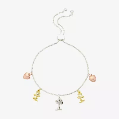 Disney Classics Womens Crystal 10K Gold Over Brass 14k Rose Gold Over Brass Heart Peanuts Snoopy Charm Bracelet