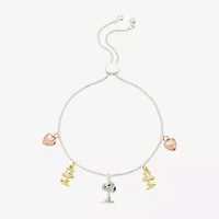 Disney Classics Womens Crystal 10K Gold Over Brass 14k Rose Gold Over Brass Heart Peanuts Snoopy Charm Bracelet