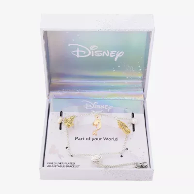Disney Classics Womens Crystal 10K Gold Over Brass 14k Rose Gold Over Brass Ariel Princess The Little Mermaid Charm Bracelet