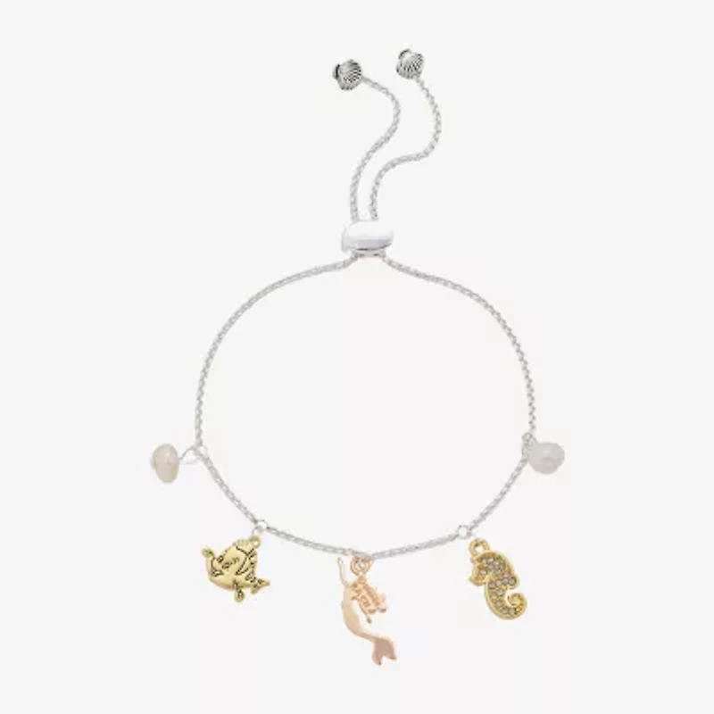 Disney Classics Womens Crystal 10K Gold Over Brass 14k Rose Gold Over Brass Ariel Princess The Little Mermaid Charm Bracelet