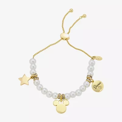 Disney Classics Womens Cubic Zirconia 10K Gold Over Brass Star Mickey Mouse Charm Bracelet