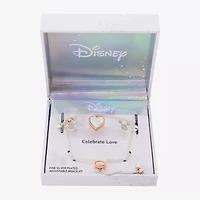 Disney Classics Womens Crystal 14k Rose Gold Over Brass Pure Silver Over Brass Mickey Mouse Minnie Mouse Charm Bracelet