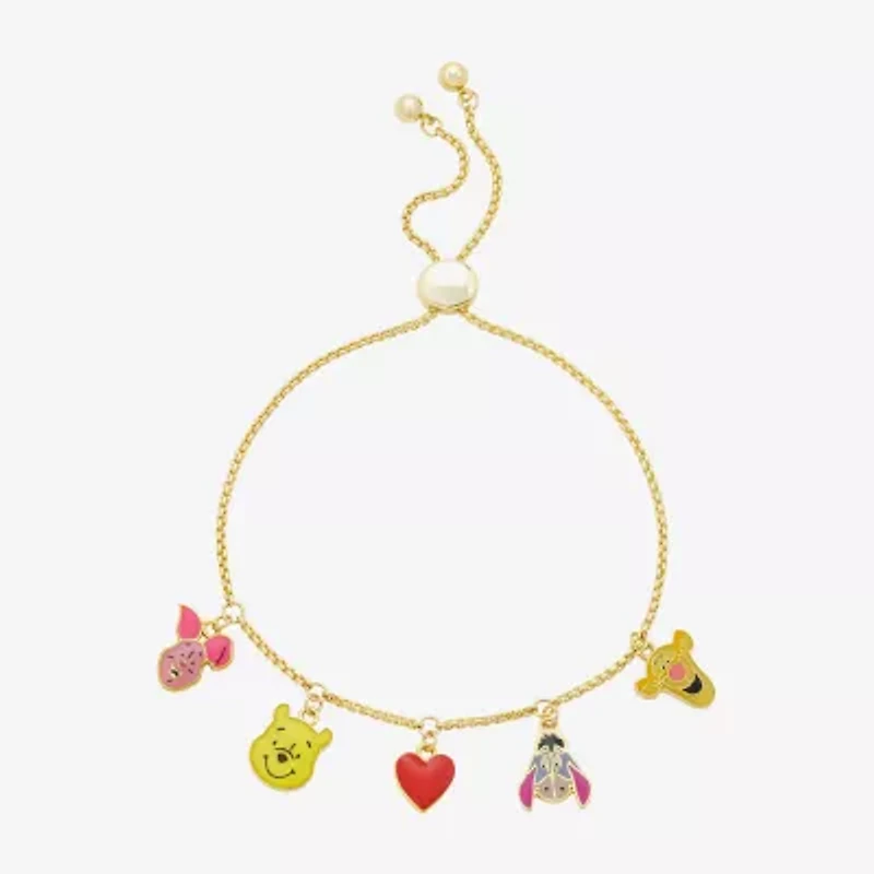 Disney Classics Womens 10K Gold Over Brass Heart Winnie The Pooh Charm Bracelet