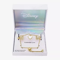 Disney Classics Womens Crystal 10K Gold Over Brass Heart Mickey Mouse Minnie Mouse Charm Bracelet