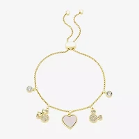 Disney Classics Womens Crystal 10K Gold Over Brass Heart Mickey Mouse Minnie Mouse Charm Bracelet