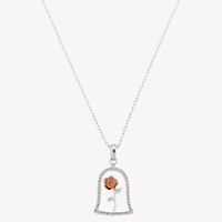 Disney Classics Beauty And The Beast Womens Cubic Zirconia 14k Rose Gold Over Brass Pure Silver Over Brass 18 Inch Pendant Necklace