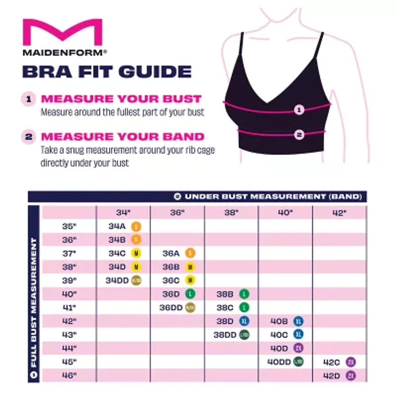 Maidenform Pure Comfort Womens Light Support Bandeau Wireless Strapless Bra Dm7685