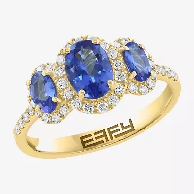 Effy Final Call Womens 1/4 CT. T.W. Genuine Blue Tanzanite 14K Gold Oval Halo 3-Stone Cocktail Ring