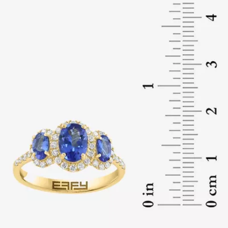 Effy Final Call Womens 1/4 CT. T.W. Genuine Blue Tanzanite 14K Gold Oval Halo 3-Stone Cocktail Ring