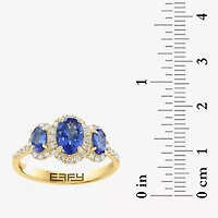 Effy Final Call Womens 1/4 CT. T.W. Genuine Blue Tanzanite 14K Gold Oval Halo 3-Stone Cocktail Ring