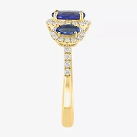 Effy Final Call Womens 1/4 CT. T.W. Genuine Blue Tanzanite 14K Gold Oval Halo 3-Stone Cocktail Ring