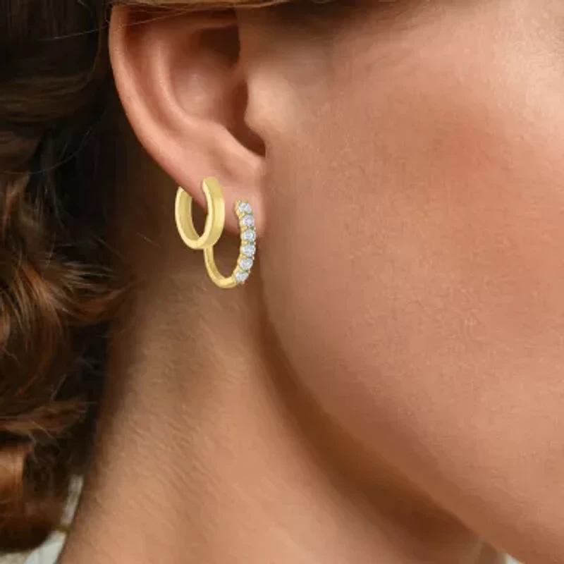 (G-H, Si2-I1) Womens 1/7 CT. T.W. Lab Grown White Diamond 14K Gold Over Silver 2 Pair Earring Set