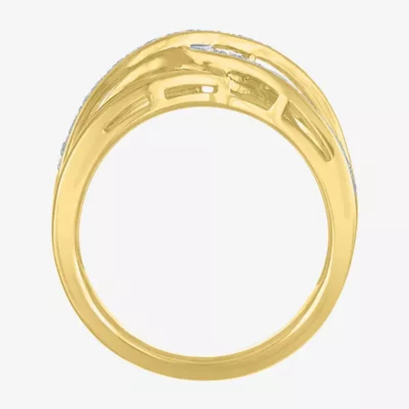 (G-H, Si2-I1) Womens 1/4 CT. T.W. Lab Grown White Diamond 14K Gold Over Silver Crossover Cocktail Ring