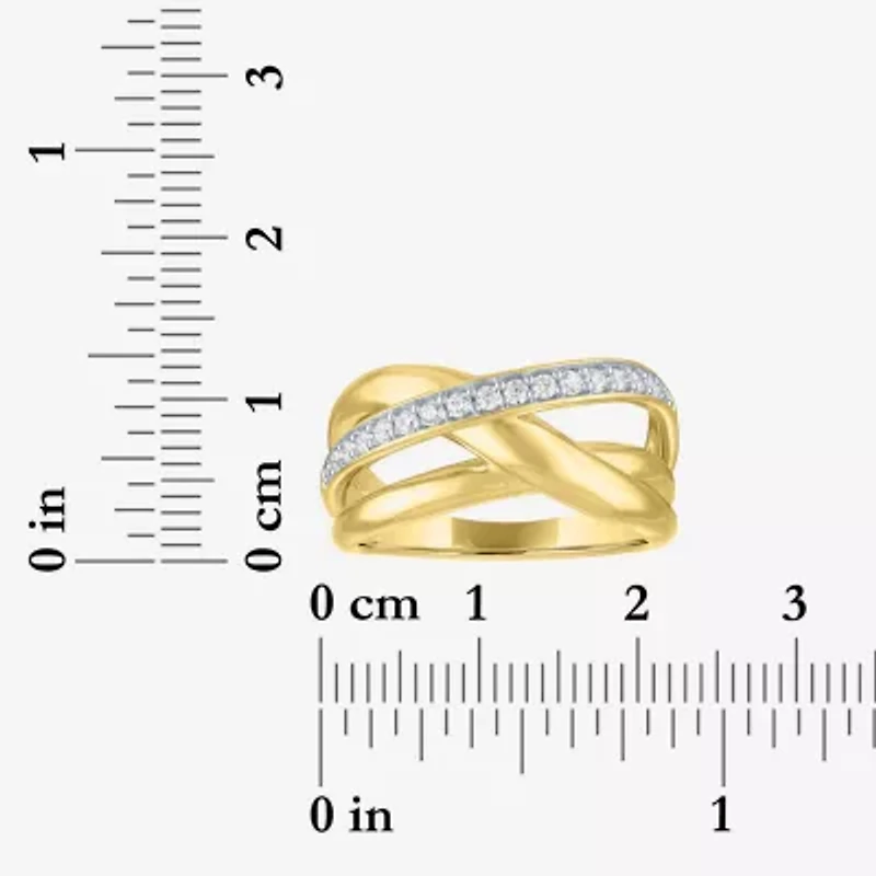 (G-H, Si2-I1) Womens 1/4 CT. T.W. Lab Grown White Diamond 14K Gold Over Silver Crossover Cocktail Ring