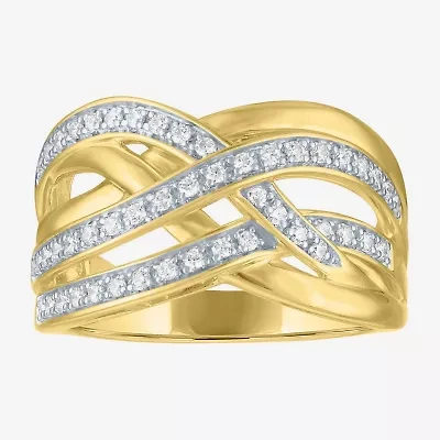 (G-H, Si2-I1) Womens 1/4 CT. T.W. Lab Grown White Diamond 14K Gold Over Silver Crossover Cocktail Ring