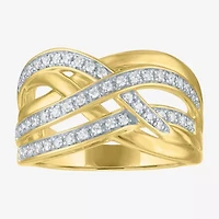 (G-H, Si2-I1) Womens 1/4 CT. T.W. Lab Grown White Diamond 14K Gold Over Silver Crossover Cocktail Ring