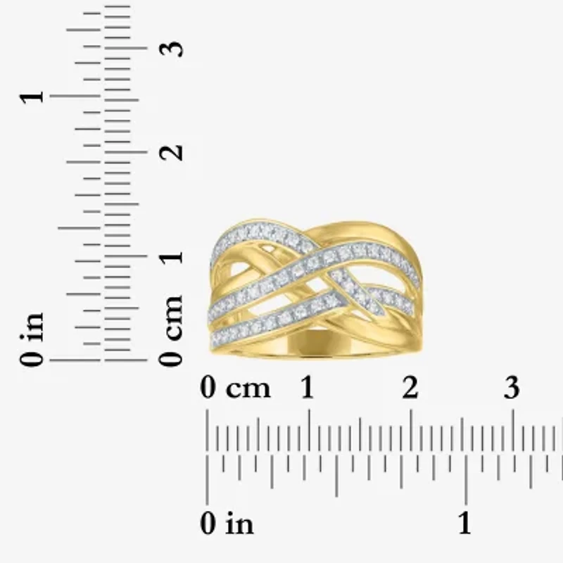 (G-H, Si2-I1) Womens 1/4 CT. T.W. Lab Grown White Diamond 14K Gold Over Silver Crossover Cocktail Ring