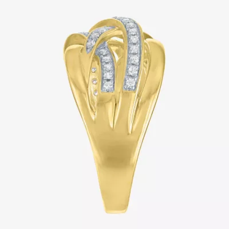 (G-H, Si2-I1) Womens 1/4 CT. T.W. Lab Grown White Diamond 14K Gold Over Silver Crossover Cocktail Ring