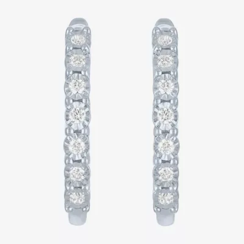 (G-H, Si2-I1) Womens 1/10 CT. T.W. Lab Grown White Diamond Sterling Silver 15.5mm Hoop Earrings