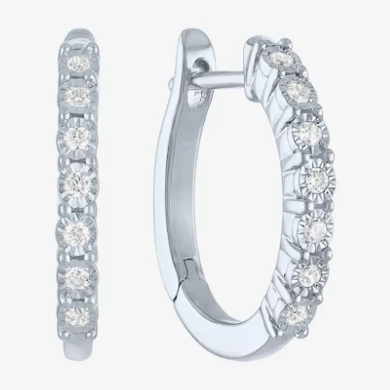 (G-H, Si2-I1) Womens 1/10 CT. T.W. Lab Grown White Diamond Sterling Silver 15.5mm Hoop Earrings