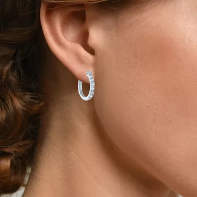 (G-H, Si2-I1) Womens 1/10 CT. T.W. Lab Grown White Diamond Sterling Silver 15.5mm Hoop Earrings