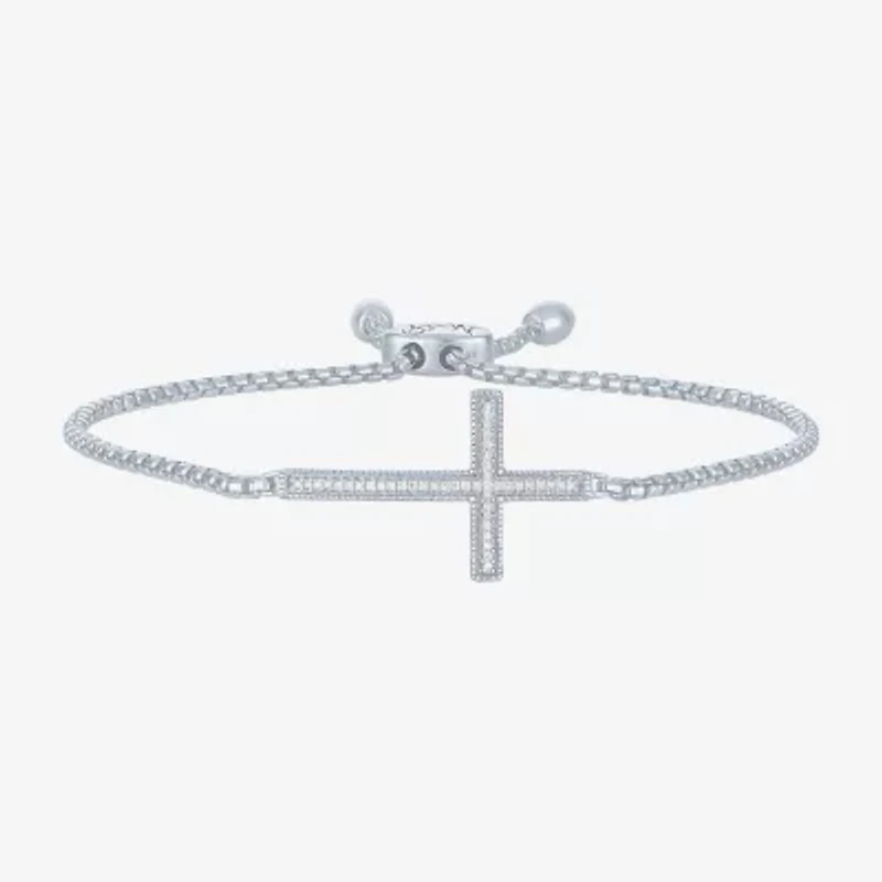 Cross (G-H,Si2-I1) Womens Diamond Accent Lab Grown White Diamond Sterling Silver Cross Bolo Bracelet