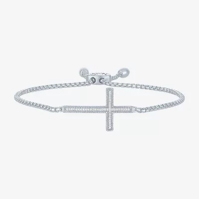 Cross (G-H,Si2-I1) Womens Diamond Accent Lab Grown White Diamond Sterling Silver Cross Bolo Bracelet