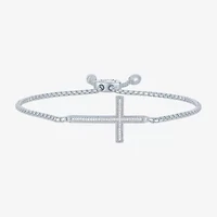 Cross (G-H,Si2-I1) Womens Diamond Accent Lab Grown White Diamond Sterling Silver Cross Bolo Bracelet